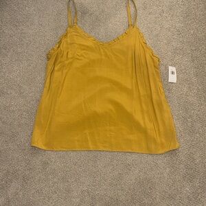Mustard Yellow Cami Tank Top with Ruffle Trim